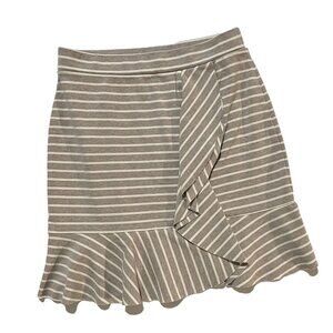 Three Dots  Pull On Mini Skirt Size Medium Ponte Striped Tiered Ruffle Trumpet